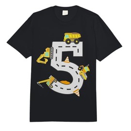 5th Construction Birthday Party Excavator Boys 5 Years Old Comfort Colors Adult Heavyweight T-Shirt