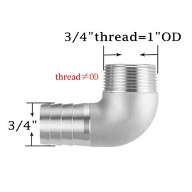 Joywayus Stainless Steel Hose Fitting 90 Degree Elbow 3/4" Barb x 3/4"NPT Male Pipe Water/Fuel/Air