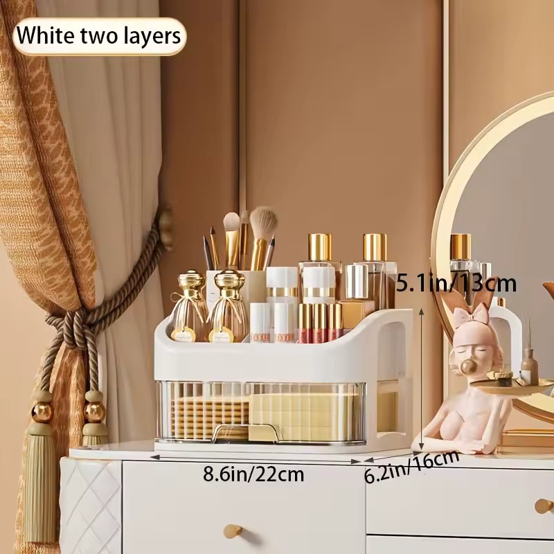 2-Layer Cosmetic Storage Box with Transparent Drawer