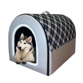 Dog Bed,2 Ways to Use,Indoor Pet House with Fluffy Mat,Removable and Washable Cover,Splash-Proof House and Non-Slip Bottom,for Large Dogs(2XL Plaid & Gray)