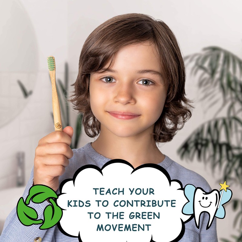 GREENZLA Kids Bamboo Toothbrushes (6 Pack) BPA Free Soft Bristles