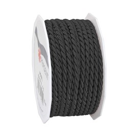 PRÄSENT C.E. Pattberg Mosel Cord Black, 25 m Braided Cord for Gifts, Packets, 4 mm Width, Accessories for Decorating and Crafts, Tear-Resistant Decorative Ribbon