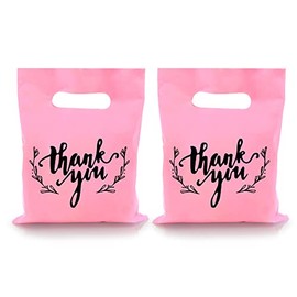 100 PCS Small Thank You Merchandise Bags Plastic Goodie Bags Party Favor Bags for Birthday Party Baby Shower Wedding Merchandise Gifts Trade Shows (Pink)