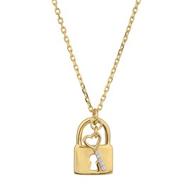 Vanbelle 18K Gold Plated Jewelry - Lock & Key Pendant Necklace with Cubic Zirconia Stones - Elegant Handcrafted for Women - 16" Long + 2" Extender