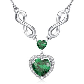 LELOUCHY Infinity Emerald Green Necklace for Women 925 Sterling Silver Heart Necklace with May Birthstone, Birthday Jewelry Gifts for Women Mother Daughter Wife