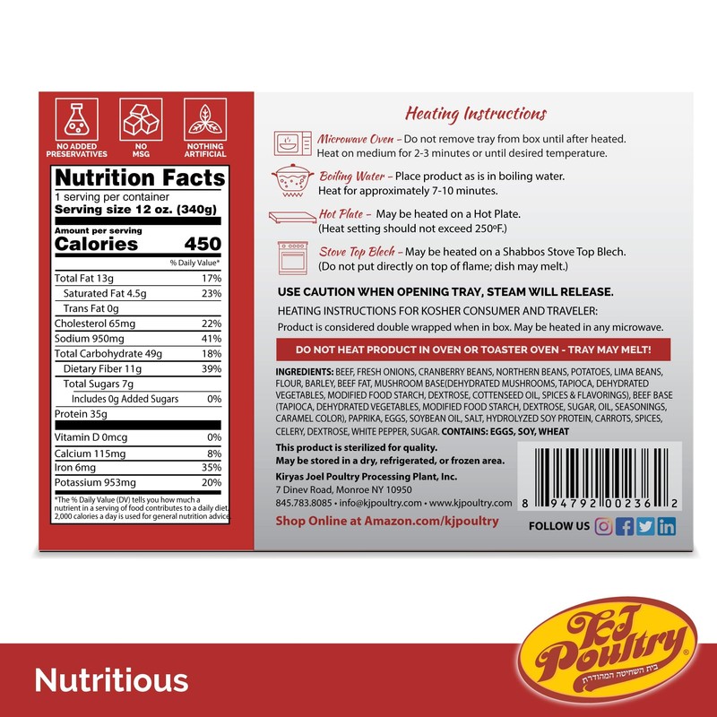 KJ Poultry Kosher Ready Meals - Beef Chulent & Kugel,