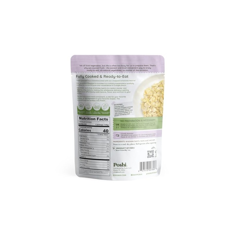 Poshi Chopped Artichoke Hearts - Steamed, Portion-controlled, Ready-to-Eat - Suitable