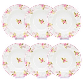 STP GOODS Deep Plate Pasta Bowl Dinnerware English Rose Bone China Soup Plate Set of 6 Dinner Plate Serving Plate 8.5" (21.5 cm) Soup Bowl