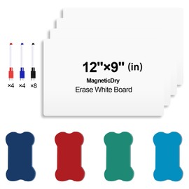 Mailfull Small Dry Erase White Board, Pack of 4, 21 x 30 cm Double-Sided Mini Whiteboard with Double-Sided White Board with 16 Pens and 4 Erasers, Portable Whiteboard for School, Office, Home Office