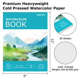 Hapikalor 9"x12" Watercolor Paper Pad, 1-Pack Spiral Bound, 140lb/300gsm Artist Painting Drawing Paper Book, Art Supplies for Adults Kids, Watercolors, Watercolor Paint Set, Sketchbook, Journal, Teal