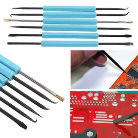 Zerodis 6 in 1 Blue Double-sided Solder Assist Disassembly Tool, Hex Grip Solder Assist Fork + Reamer + Chip Hold + Brush + Needle + Hook