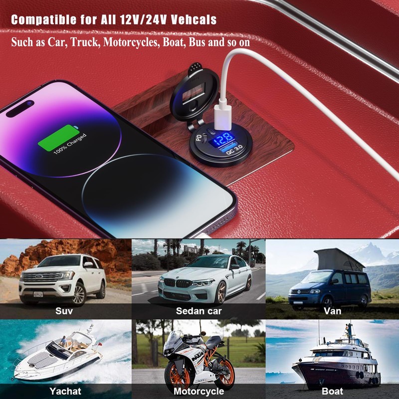 Dual PD 3.0 USB Car Socket Car Charger, Dual 45W