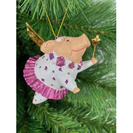 Pig with Wings Hand-Painted Christmas Tree Decoration Pendant Christmas Tree Decoration 10 cm (White/Purple)