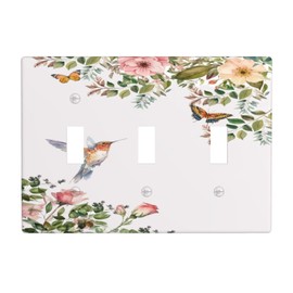 Bird Floral Green Leaves Hummingbird Triple Toggle Light Switch Plates Outlet Covers Decorative Electrical Wall Plate Receptacle Switchplate Decorate Plug Cover For Bathroom Kitchen 6.38 * 4.5 Inch
