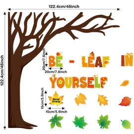 Funrous Fall Bulletin Board Decorations Classroom Fall Tree Maple Leaves Pumpkin Bulletin Board Set Be Leaf in Yourself Inspirational Quote Cutout Autumn Thanksgiving School Wall Decor(Maple Leaf)