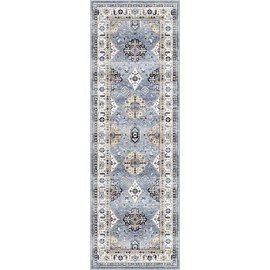 Dripex Vintage Runner Rug-2x8 Washable Distressed Hallway Runner Oriental Medallion Carpet Runner Non-Slip Stain-Resistant Kitchen Mat Foldable Thin Accent Rug for Entrance Living Room Bedroom