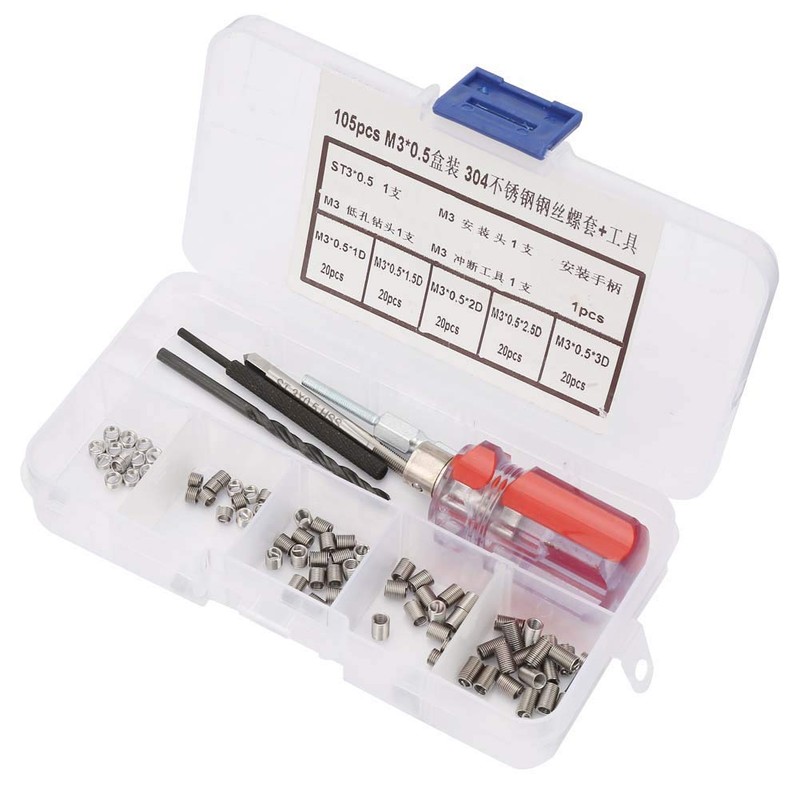 105pcs Stainless Steel M3 Wire Screw Sleeve Thread Repair Insert