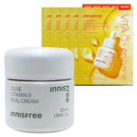 Innisfree Olive Vitamin E Real Cream 50ml+Vitamin C Serum Gel Mask (25mL) 5 sheets / 이니스프리 올리브 비타민 E 리얼 크림 50ml+비타민C 세럼 겔 마스크 (25mL) 5매