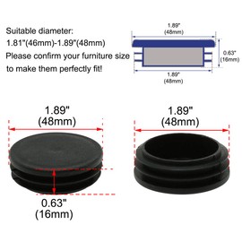 sourcingmap 1 7/8" 48mm OD Plastic Round Tube Ribbed Insert End Cover Cap, 1.81"-1.89" Inner Dia, Floor Furniture Chair Table Protector