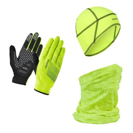 GripGrab Hi-Vis Cycling Winter Gift Box for Cyclists Set of 3 Cycling Gloves Underhelmet Hat Multifunctional Scarf