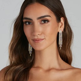 EleQueen Chandelier Tassel Earrings for Women, Iridescent Clear AB Silver-Tone Austrian Crystal Linear Drop Dangle Earrings for Wedding Bridal Party