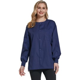 VOGRYE Workwear Professionals Women Warm Up Scrubs Jacket Snap Front (XL, Navy)