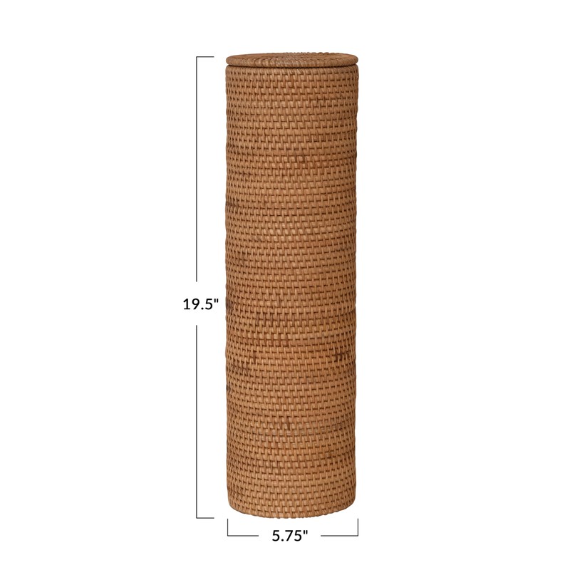 Creative Co-Op Woven Rattan Toilet Paper Roll Storage with Lid,