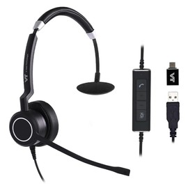 VT Wired UC-Headset with Dual Noise-Cancelling-Microphones - Work Headphones with USB-A Connectivity for PC/Laptop Compatible with MS Teams,Skype for Business Used for Zoom,Jabber,GoogleMeet,3CX,etc.