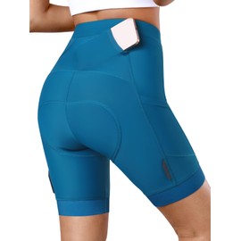 BERGRISAR Women's 4D Padded Bike Shorts Cycling Shorts with 3 Pockets Bicycle Biking Shorts Blue Medium