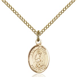Bonyak Jewelry Saint Medal Collection Gold Filled St. Lazarus Pendant 1/2 x 1/4 inches with Gold Filled Lite Curb Chain