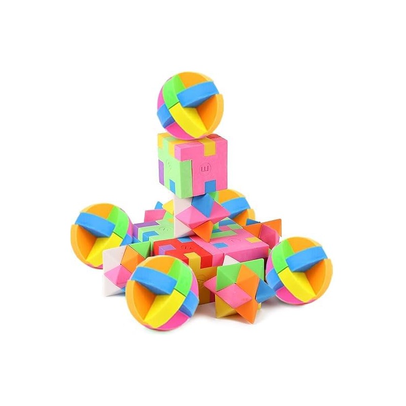 PROLOSO 15 Pcs Puzzle Cube Pencil Erasers Kids Party Favors