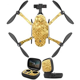 MightySkins Skin Compatible with GoPro Karma Drone Headphones wrap Cover Sticker Skins Gold Tiles