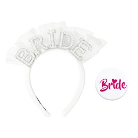 1 Bridal Pearl Headband, 1 Bridal Badge, "Bride" Mesh Headband, Bachelor Party Headband, Bridal Wedding Headband, Bridal Hair Accessories