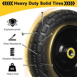 13 Inch Solid Rubber Tires, 4.00-6 Tire Flat Free with 5/8" Bearings, 2.17" Offset Hub for GOR Garden Cart, Wheelbarrow, Trolleys, Hand Trucks and Yard Trailers(4 Pack)