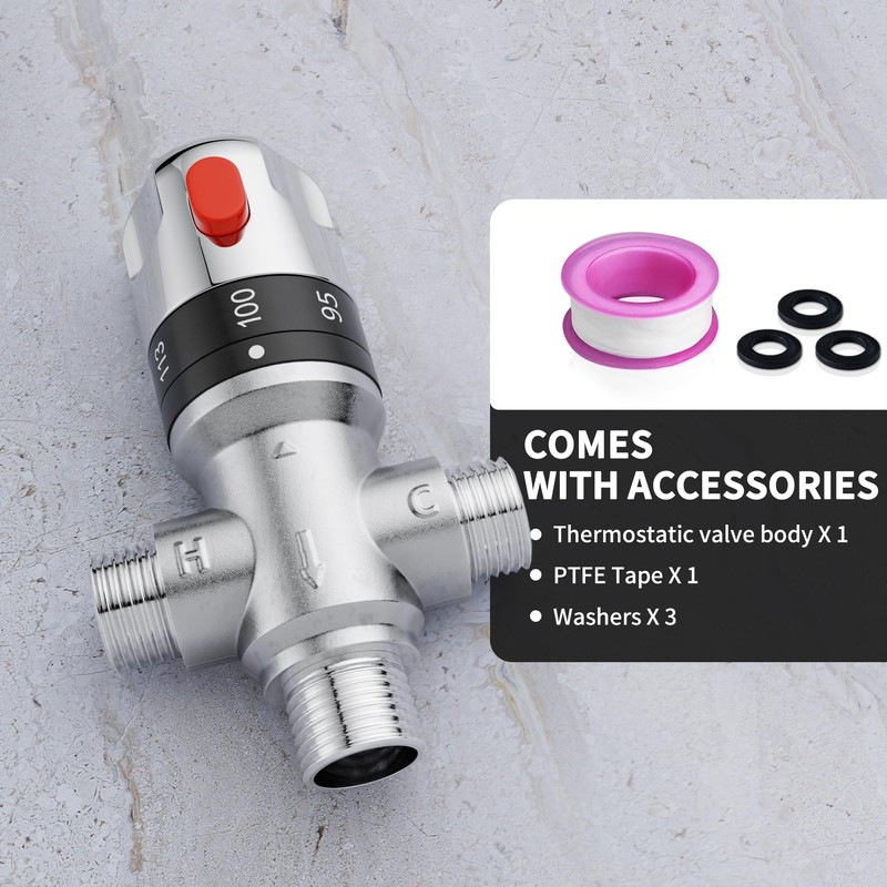 Morado Thermostatic Mixing Valve with 1/2 NPT Male Connection, Water