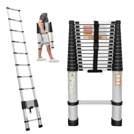 14.4FT Multi-Purpose Extension Ladder Aluminum Telescoping Ladder 14 Steps, Folded Height 3ft, Weight 26.5lbs, Easy to Transport and to Store, 330lbs Max Load, Portable Home Attic Ladder