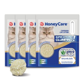 HoneyCare Cassava Cat Litter | Natural Plant-Based Litter | Quick Clumping & Low Dust | Superior Odor Control | Sustainable & Flushable Formula | 24-lbs Value Pack (6 lbs x 4)
