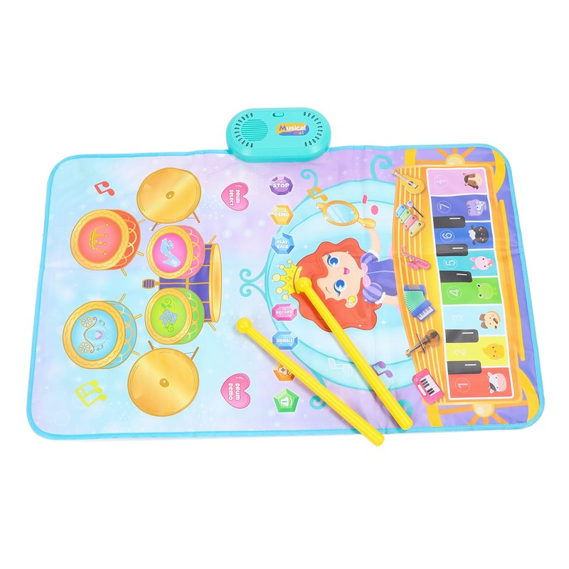 Piano Keyboard Drum Mat with 2 Drumsticks Plastic Waterproof Easy