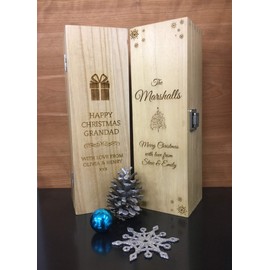 Personalised Christmas Wooden Wine/Champagne Box - Engraved with Message of Your Choosing - Christmas Celebration Gift