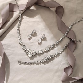 EVER FAITH Wedding Crystal Jewellery Sets for Glamour Teardrop Rhinestone Necklace Dangle Earrings Bracelet Sets for Women Clear Silver Tone, Crystal