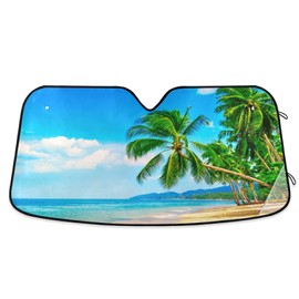 Palm Tree Summer BeachCar Windshield Sunshade Foldable Blocks Sun Visor Protector Keep Cool for Car Truck SUV
