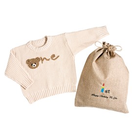 Bemawe 1st First Birthday Outfit Boy One Sweater Bear New Year Baby Boy Outfit Cute Fall Winter Clothes AU-One-LightKhakiZongBear