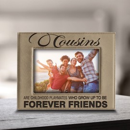 BELLA BUSTA -Cousins-Forever Friend Picture frame-Great Gift for best cousin Birthday-Christmas gift for cousin -Engraved Leather Picture Frame (4"x 6" Horizontal)
