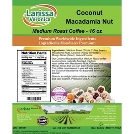 Coconut Macadamia Nut Medium Roast Coffee (Gourmet, Naturally Flavored, Whole Coffee Beans) (16 oz, ZIN: 559971) - 3 Pack