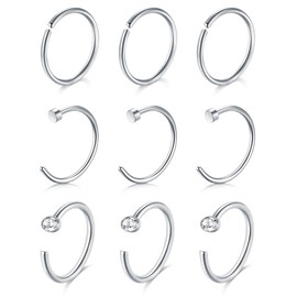 QWALIT Nose Rings Hoops Half Hoop Nose Ring C Shape Nose Hoops Cartilage Hoop Earring Cartilage Earring Hoop Helix Hoop Earring Small Hoop Earrings for Cartilage Tragus Hoop Earring 20g 8mm