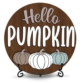 Fall Desk Decor, 8 Inch Hello Pumpkin Autumn Table Centerpieces, Thanksgiving Gifts for Home Farmhouse Decorations - A09