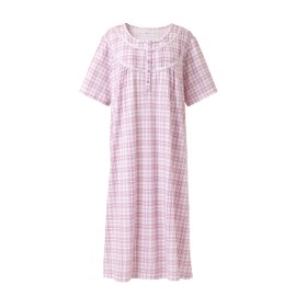 Keyocean Women Nightgowns, Soft Comfy Lightweight 100% Cotton Short Sleeves Comfy Ladies Nightdress, Purple Plaid, X-Large