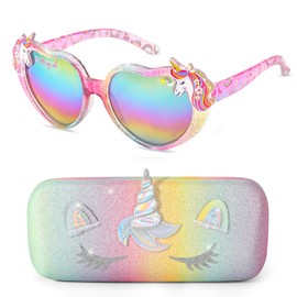 Children's Heart Sunglasses Unicorn UV Protection Toddler Sunglasses with Unicorn Glasses Case Hard Case Party Sunglasses Children 3-10 Years, Pink, Unit size