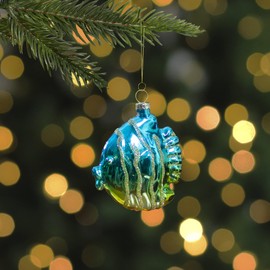 Northlight Tropical Fish Glass Christmas Ornament - 3" - Turquoise and Yellow
