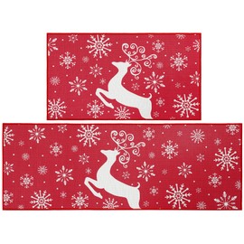 Haperlare Christmas Kitchen Rugs and Mats Set of 2 Xmas Holiday Christmas Deer and Snowflake Kitchen Mat Non-Slip Decorative Doormat Runner Rugs Floor Mat for Xmas Home Decor, 17"x29"+17"x47"